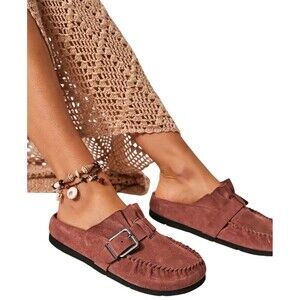 Free People After Riding Mule Loafers Women’s 7.5 Brown Buckle Slip-On Boho